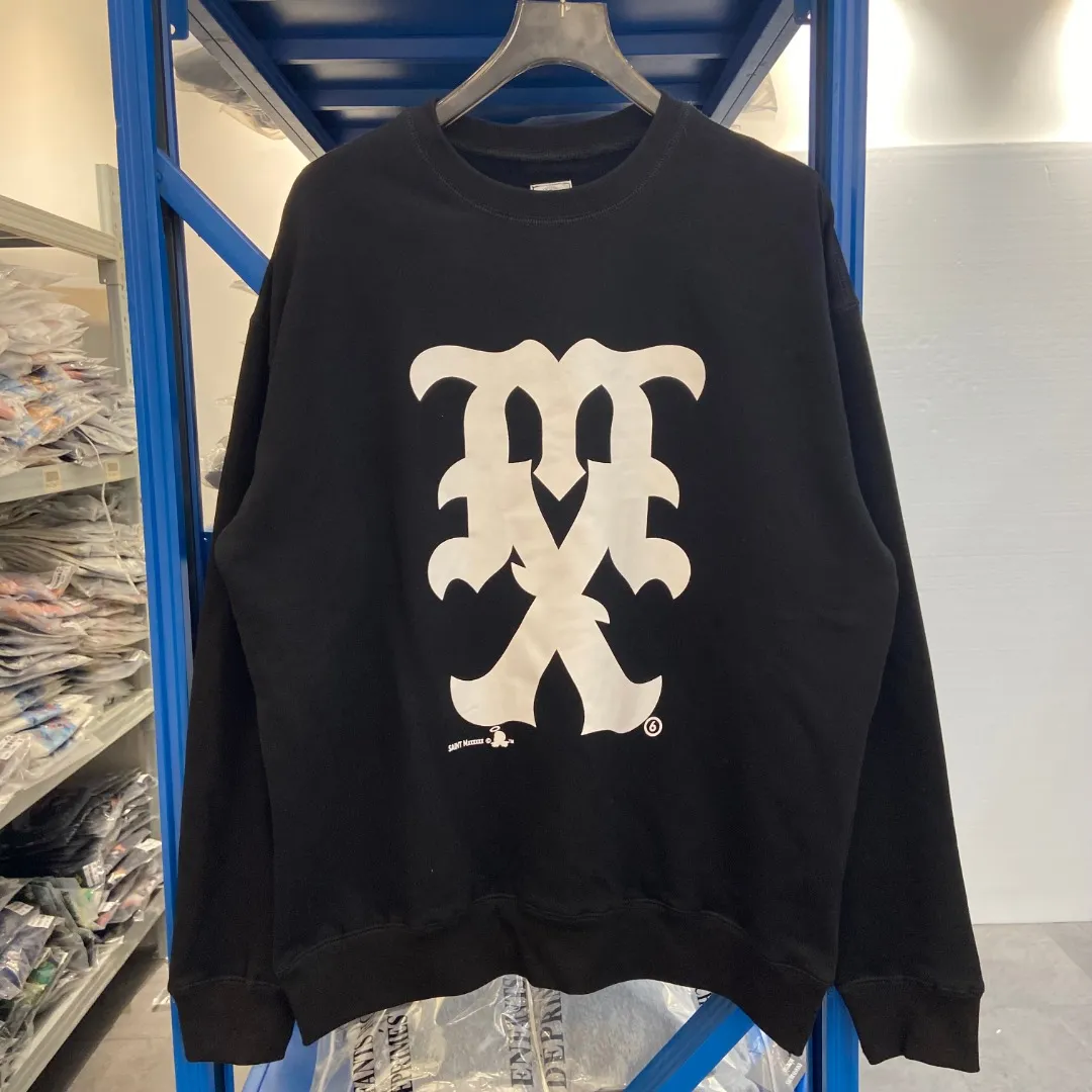 SAINT MICHAEL 25FO CREW SWEAT MX American retro velvet loose round neck sweatshirt Fabric: 420g Style number: SM610 Size: S-M-L-XL Color: black-blue Price: P190
